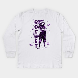 raccoon Rock - space retro element Kids Long Sleeve T-Shirt